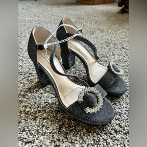 Alex Marie Sparkle Rhinestone 3 Inch Wedge High Heels Tie Ankle Shoes Size 6.5